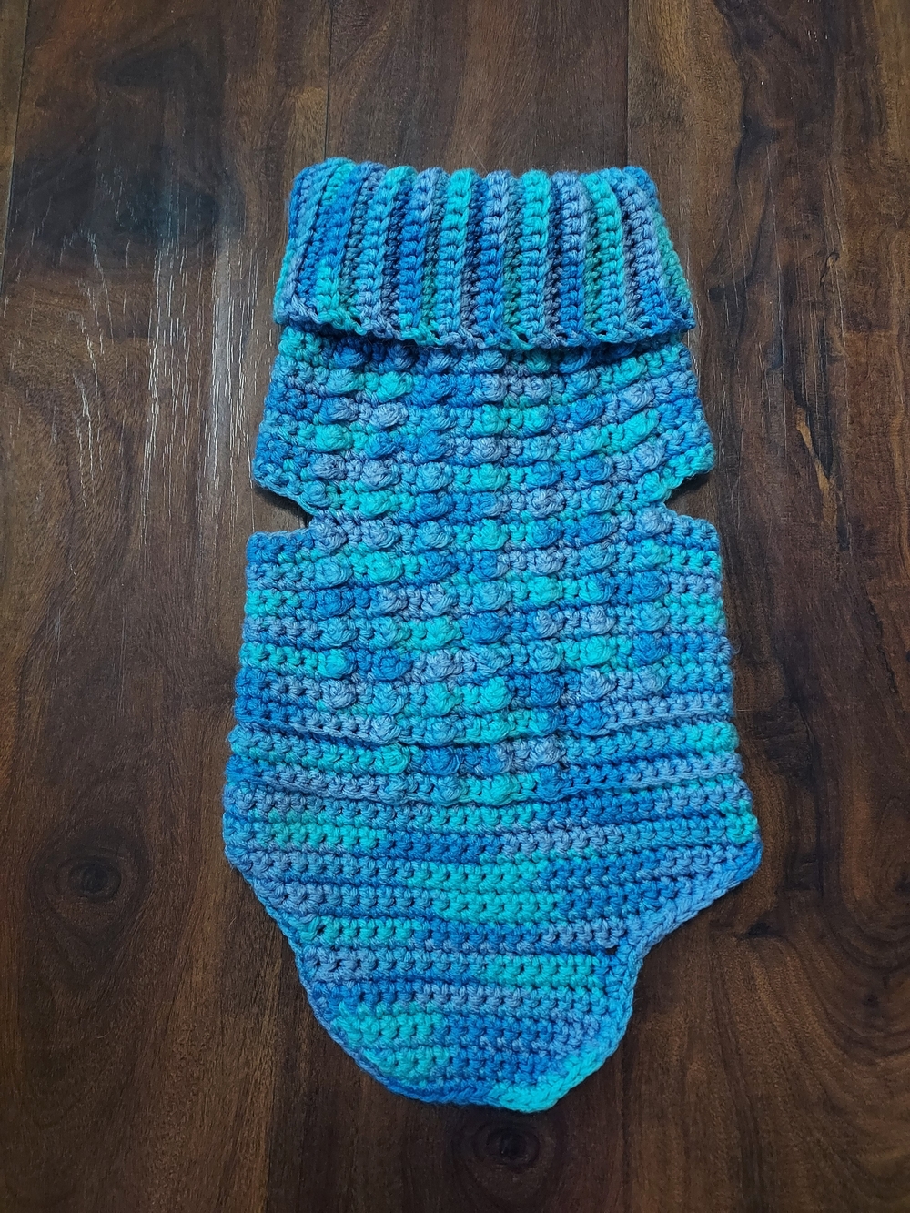 Blue Crochet Dog Sweater with Turtleneck Collar